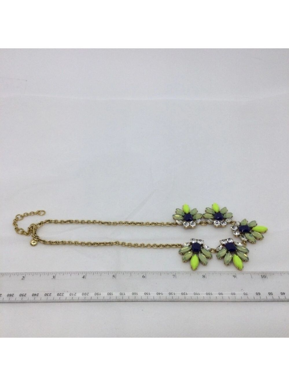 J. Crew Green/Blue Rhinestone Statement Necklace 18" - Picture 5 of 5